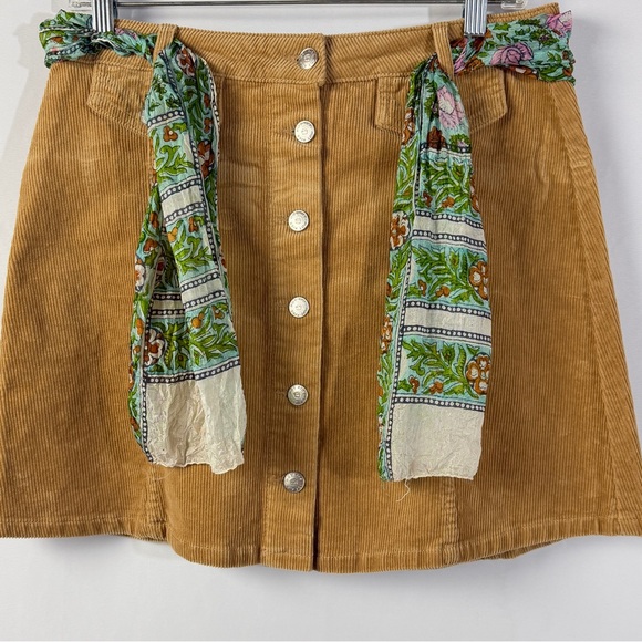 Hot Kiss Dresses & Skirts - Hot Kiss Tan Corduroy Mini Skirt with Green Floral Scarf